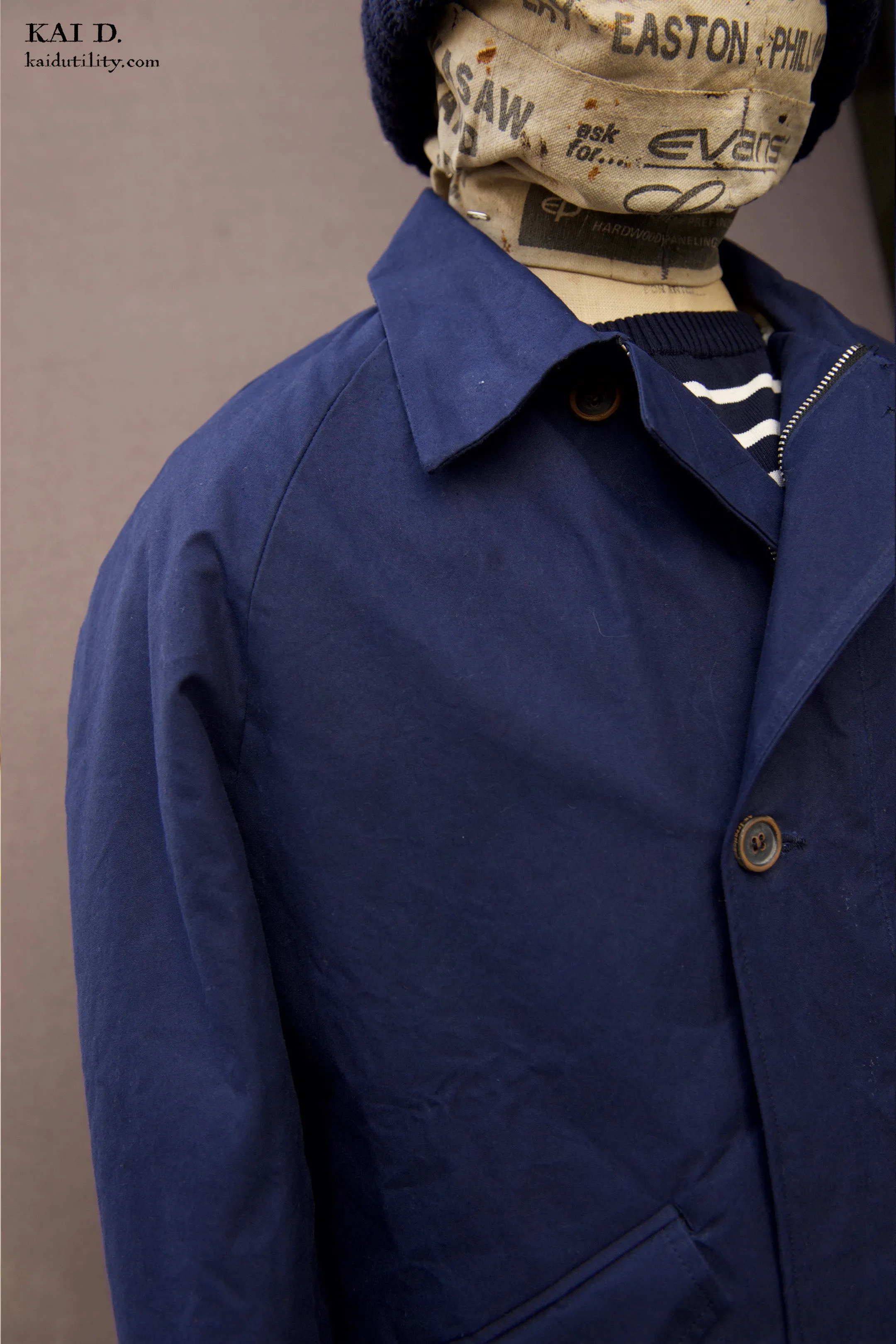 Army Inspired A Jacket - Navy Waxed Cotton - M