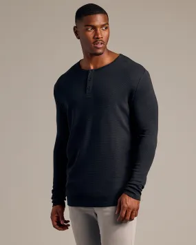Black Tall Waffle Long Sleeve Henley