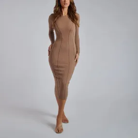 Bodycon Long Sleeve Solid Midi Dress