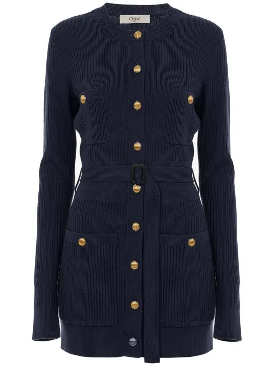 Chloé   Wool blend knit long cardigan w/belt 