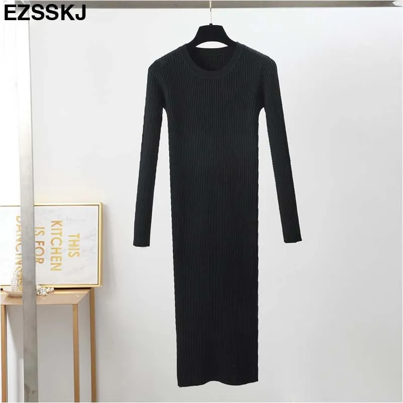 Christmas Gift Autumn Winter long Sweater dress women solid bodycon Thick dress Female Jumper O-neck slim basic knit dress Long sleeve