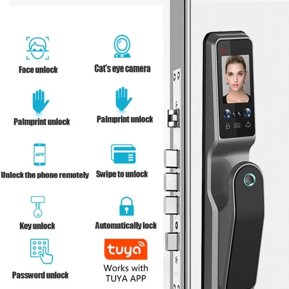 ENERGY- Smart Door Lock Face Recognition Palm Scan Biometric Fingerprint and Remote Wi-Fi App  , Built-in Camera and Doorbell