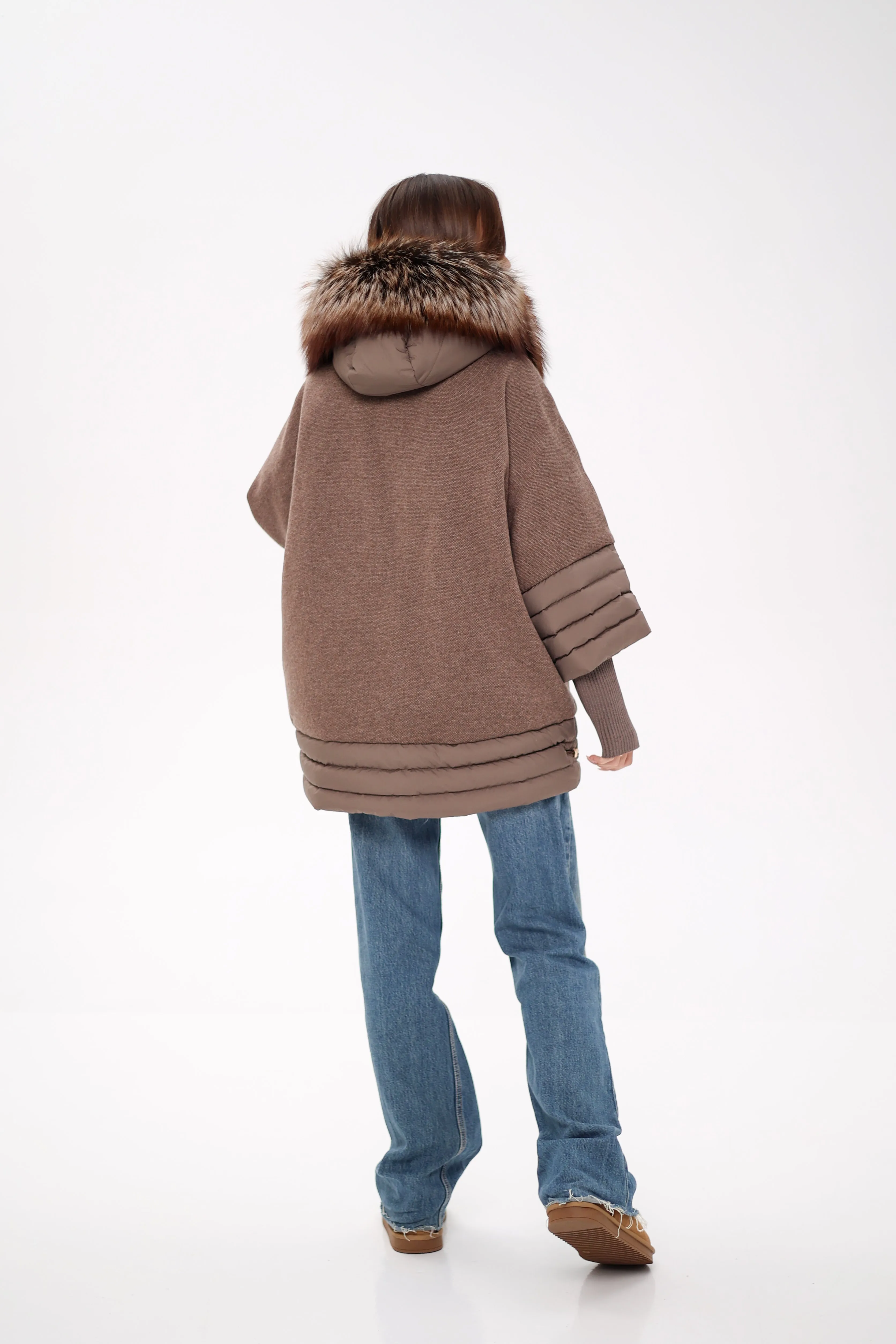 Genuine Silver Fox Wool Blend Down Fill Coat