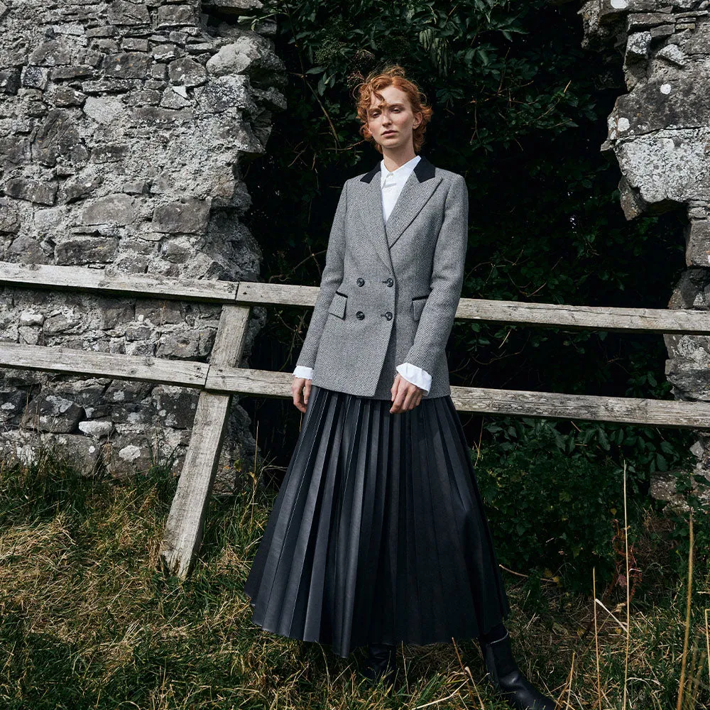 Grey Herringbone Clodagh Double Breasted Tweed Jacket
