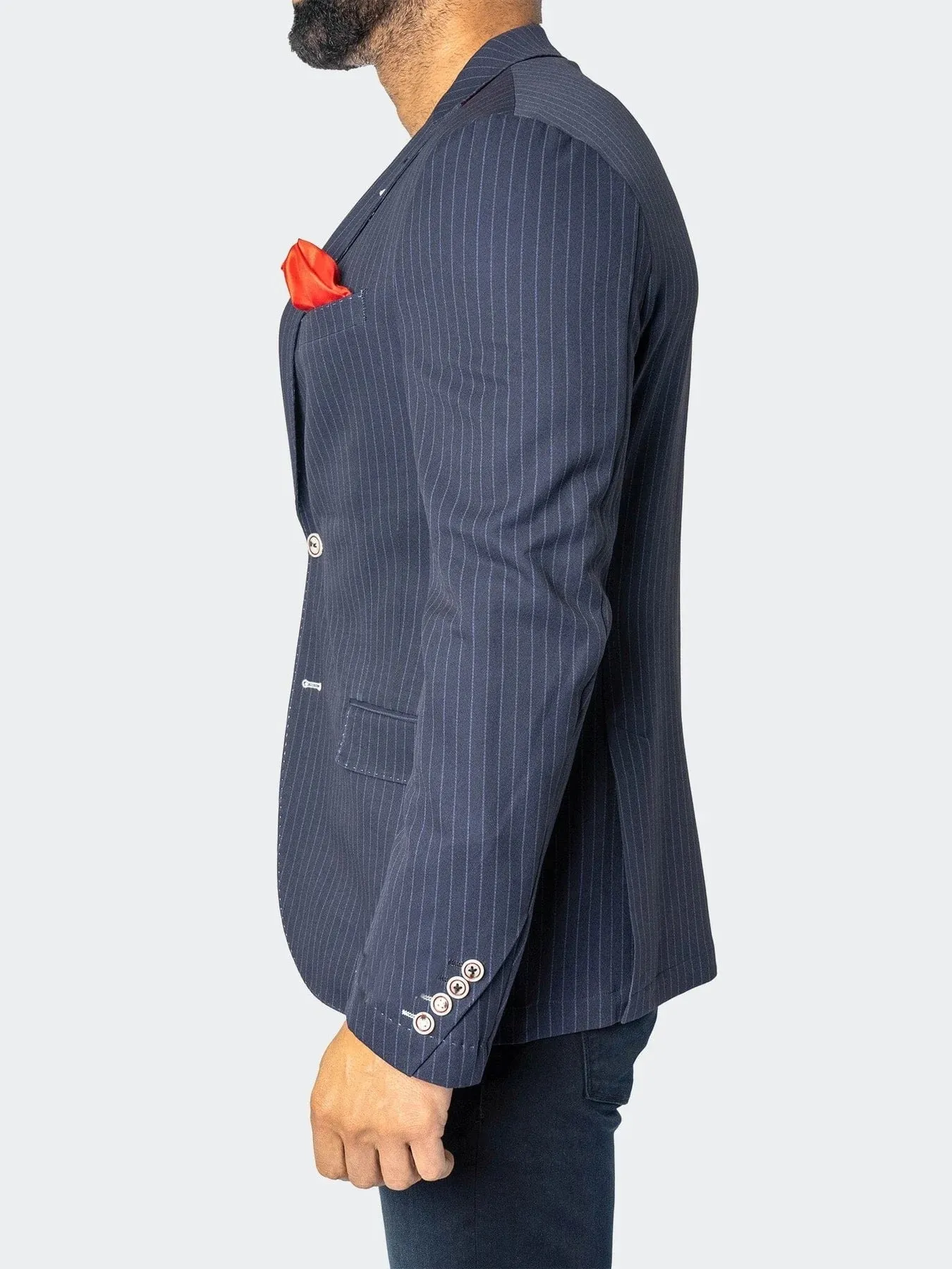 Unconstructed Stretch Pinstripes Blazer - Navy