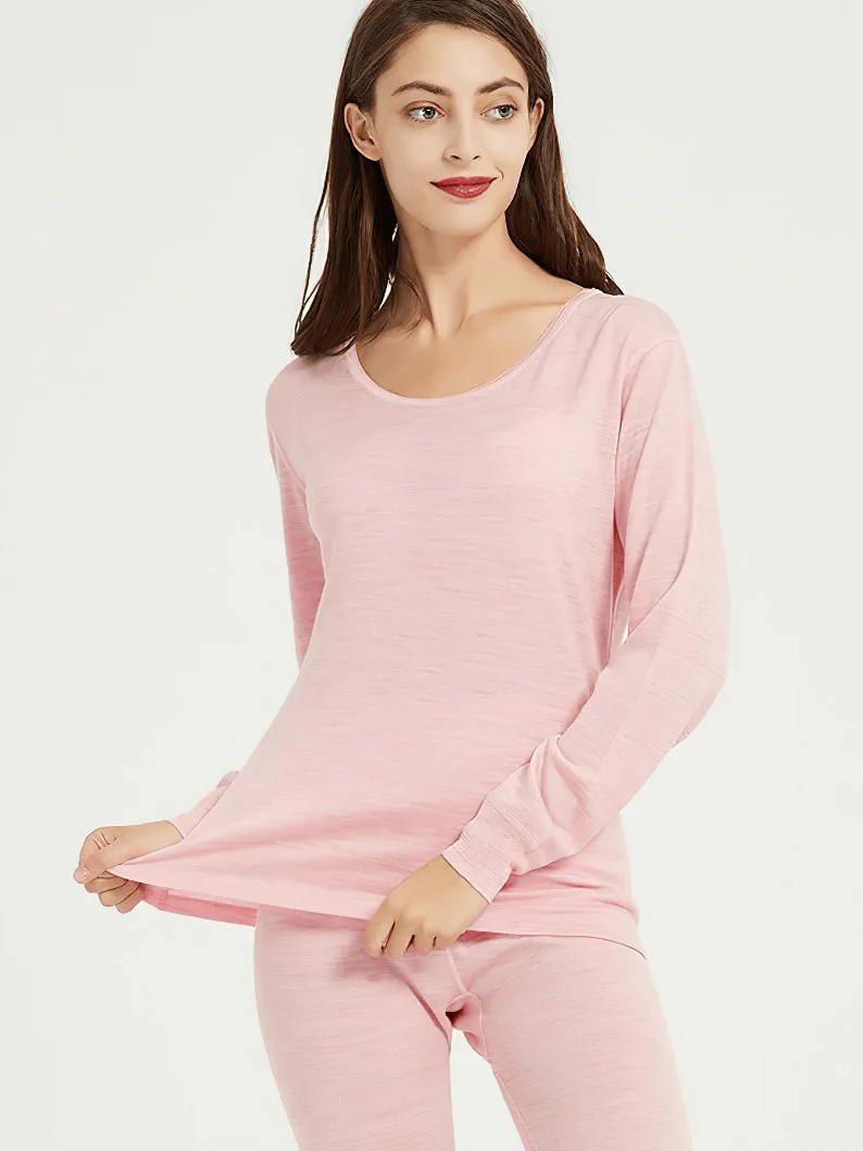 Women's Solid Color Wool Thermal Underwear Set - SF1339